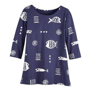 Vermont Country Store M.MAC Rock Fish Blue Cotton Knit Tunic Top Shirt Size 1X